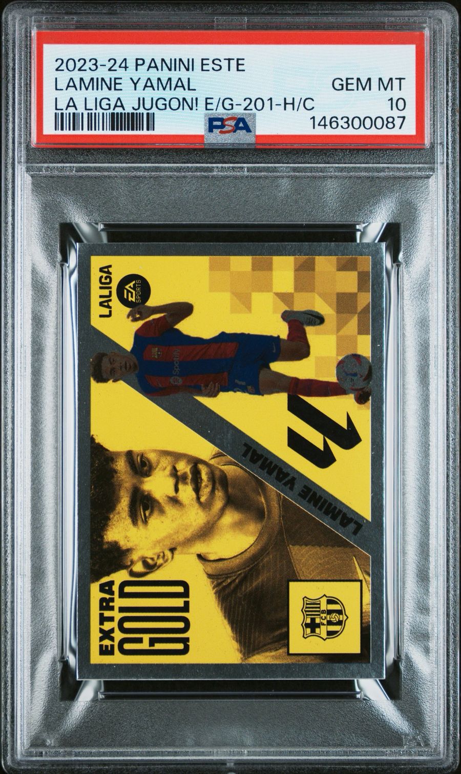 Lamine Yamal 2023 Panini Este Jugon 201 Hand Cut Gold PSA 10 Pop 9 Ext Rare